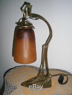 Lampe bronze et pate de verre signée schneider