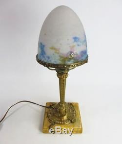 Lampe bronze marbre de Sienne Migneaux Obus Müller Art Déco Pâte de verre