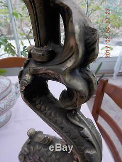 Lampe bronze pied de lampe serpent de mer chinois art déco vintage