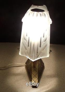 Lampe de bureau art deco bronze verre moulé no Muller