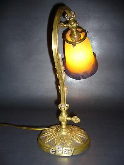Lampe de bureau en bronze doré art nouveau /déco, signée Degué