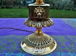 Lampe de table ancienne Empire et lions bronze France Antique table lamp Empire