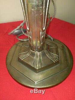 Lampe de table verre moulé signée Verdun pied bronze époque Muller-Schneider