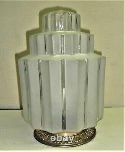 Lampe plafonnier verre Building skyskraper bronze nickelé Art Déco 1930