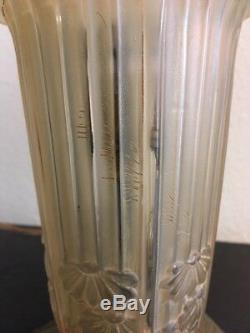 Lampe vase art déco 1930 bronze verre pressé decor floral signé Georges Leleu