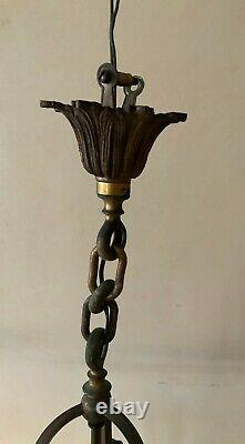 Lanterne en bronze 3 feux, Style Louis XVI, Lustre d'entrée
