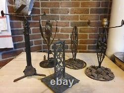 Lot de pieds de lampe art déco art nouveau en fer forgé et bronze (signé)