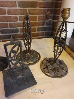 Lot de pieds de lampe art déco art nouveau en fer forgé et bronze (signé)