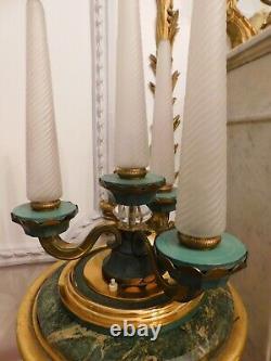 Luminaire à poser Art Déco en bronze vert et doré 4 bougies