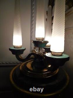 Luminaire à poser Art Déco en bronze vert et doré 4 bougies