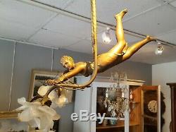 Lustre Art Déco Diane Chasseresse en régule patiné bronze 1930 rare 21981