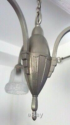 Lustre Art Deco Lampe 1930 Tulipe Vasque Muller Degue Maynadier Cherrier Daum