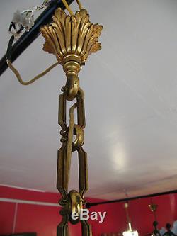 Lustre Cage en Bronze Doré à Pampilles Cristal Poignard 75 cm