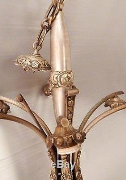 Lustre chandelier Art deco en bronze nickelé HETTIER & VINCENT à attribuer