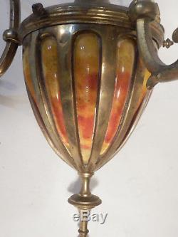 Lustre en bronze Majorelle et patte de verre Daum Nancy art deco 1930