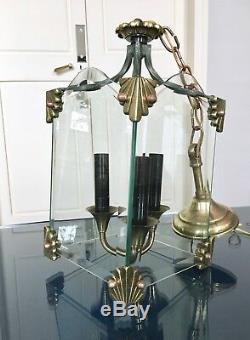 Lustre lanterne Art Déco lampe bronze verre vintage décoration suspension