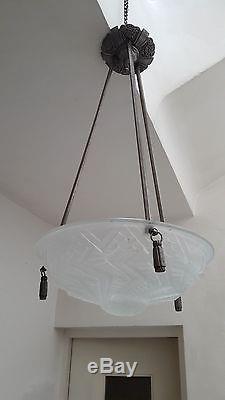 Lustre moderniste Art Deco, en bronze nickelé, de SCHNEIDER chandelier lamp