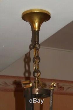 Lustre petitot bronze doré fer forgé verre opalescent art déco 1935
