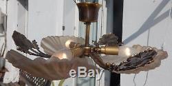 Lustre plafonnier bronze verre dépoli coquille pâte de verre style Art déco