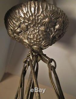 Lustre vasque d'éclairage MULLER FRÈRES Art Déco monture bronze nickelé 1925