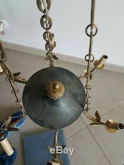 Magnifique Lustre 6 feux monture en Bronze, Lustre style Empire, décor de Cygnes