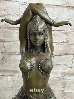 Main Fabriqué Femme Yoga Méditation Bronze Sculpture Art Déco Marbre Sculpture