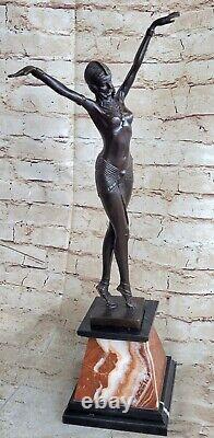 Main Fabriqué Statue Signée D. H, Art Déco Danseuse Chair Bronze Sculpture