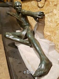 Max Le Verrier Art Déco Ancien Rare Grande Sculpture Statue Années 20 30 Bronze