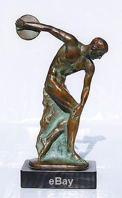 Max Le Verrier Statue Sculpture DISCOBOLE Bronze Patiné Athlète Nu Art Déco 1930