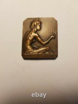 Medaille PLAQUE art deco henri dubois femme NUE Aux lauriers 1903 MEDAL