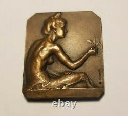 Medaille PLAQUE art deco henri dubois femme NUE Aux lauriers 1903 MEDAL