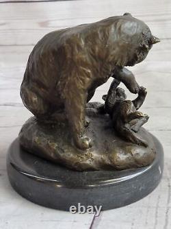 Mère Chat Bronze Sculpture Art Déco Statue Figurine Décor'Lost' Cire Cadeau