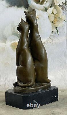 Miguel Lopez Signée Bronze Chat Sculpture Statue Art Déco Milieu Du Siècle Main