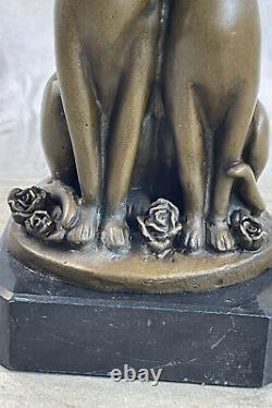 Miguel Lopez Signée Bronze Chat Sculpture Statue Art Déco Milieu Du Siècle Main