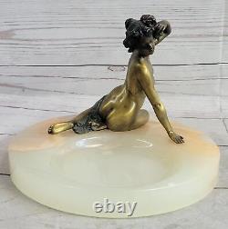 Milo Nu Femme Bronze Cendrier Onyx Base Art Déco Bureau à Domicile Sculpture