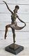Molins Art Déco Bronze Chair Danseuse Sur Marbre Base Sculpture Nouveau Fonte