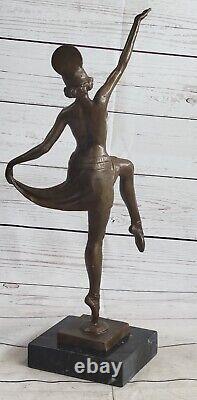 Molins Art Déco Bronze Chair Danseuse Sur Marbre Base Sculpture Nouveau Fonte