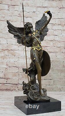 Mythique Guardian Ange Avec Ailes Bronze Sculpture Statue Art Déco Grand Collec