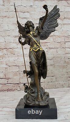 Mythique Guardian Ange Avec Ailes Bronze Sculpture Statue Art Déco Grand Collec