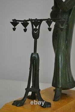 Obiols, Musicienne Egyptienne, Bronze Signé, Art Déco, XXème Siècle