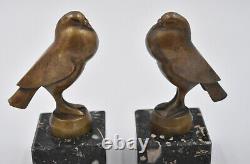 Oiseaux Paire De Serre Livre En Bronze Art Deco Par G. H. Laurent Pigeons