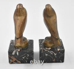 Oiseaux Paire De Serre Livre En Bronze Art Deco Par G. H. Laurent Pigeons