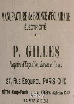 P. Gilles & Degué Paire Dappliques Art Déco En Bronze Nickelé Et Tulipes 1930