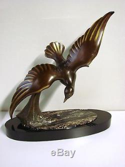 P. Hugonnet Ancienne Sculpture En Bronze Art Deco Mouette / Statue Marine