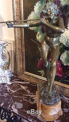 P. PHILIPPE grand bronze art deco femme a la flute //sculpture /HAUT 56cm
