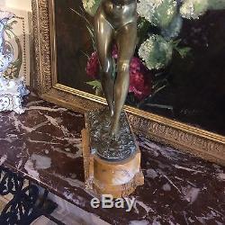 P. PHILIPPE grand bronze art deco femme a la flute //sculpture /HAUT 56cm