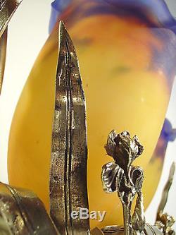 Paire De Lampes Aux Iris En Bronze Art Nouveau & Tulipes Muller Fres Luneville