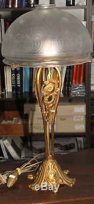 Paire De Grande Lampe Art Deco Bronze Et Verre Annee 50