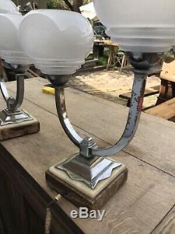 Paire De Lampes Art Deco Chromé Bronze
