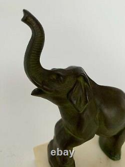 Paire De Serre Livres Art Deco Elephants 1930 Regule Marbre Blanc E625